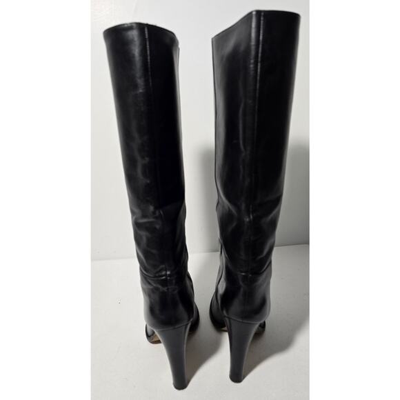 WOMANS BCBGMaxAzria Tall Black All Leather Boots Size US 9.5 B 4" Heel - Picture 7 of 11
